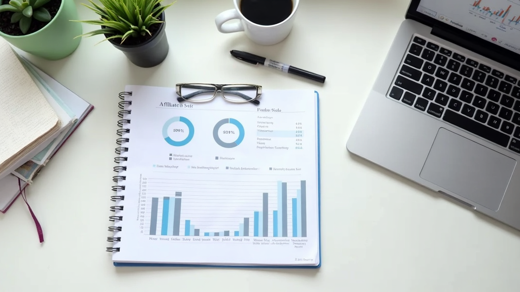 High-ticket affiliate marketing concept: laptop, charts, and digital sales dashboard